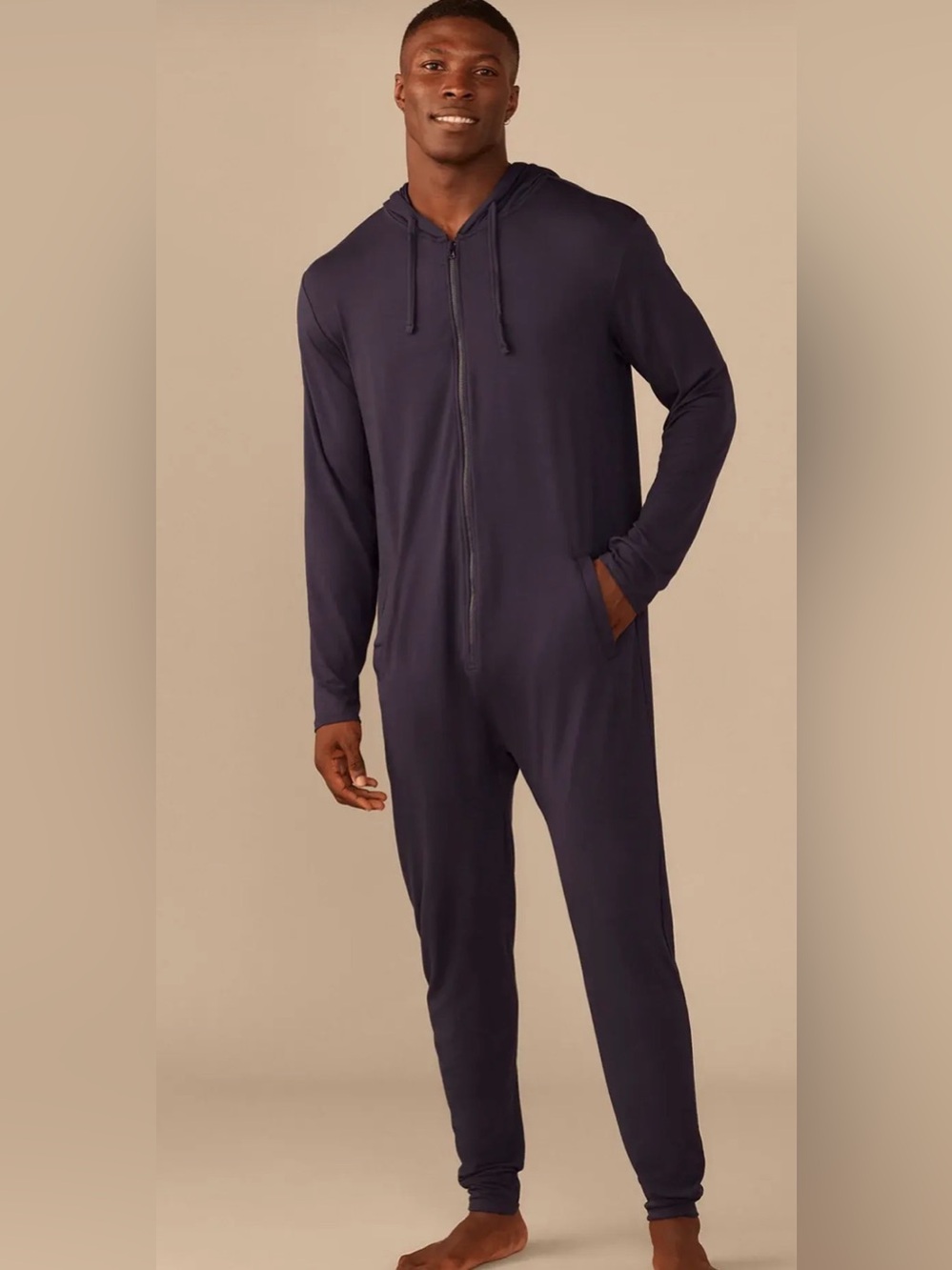 MeUndies Micromodal One Piece Soft Zip Up Navy Hooded Jumpsuit Romper S/M unisex